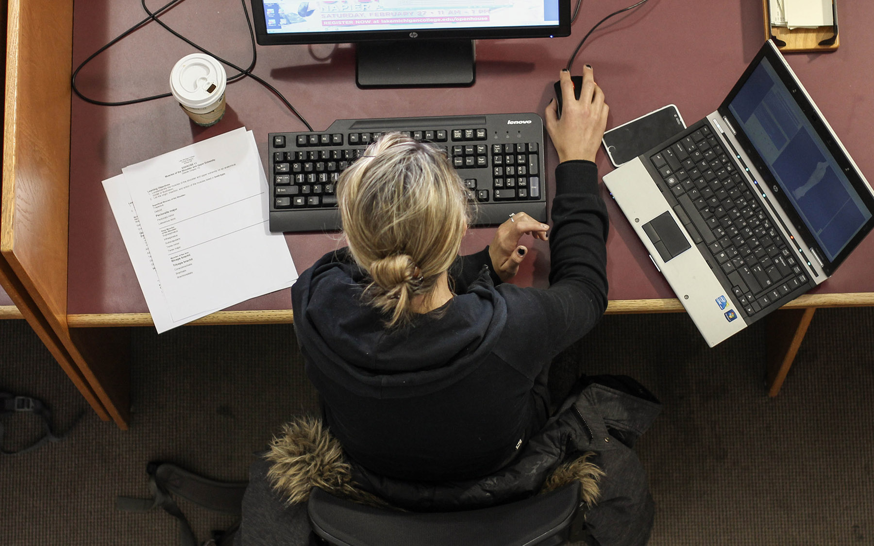 Student studying in the library