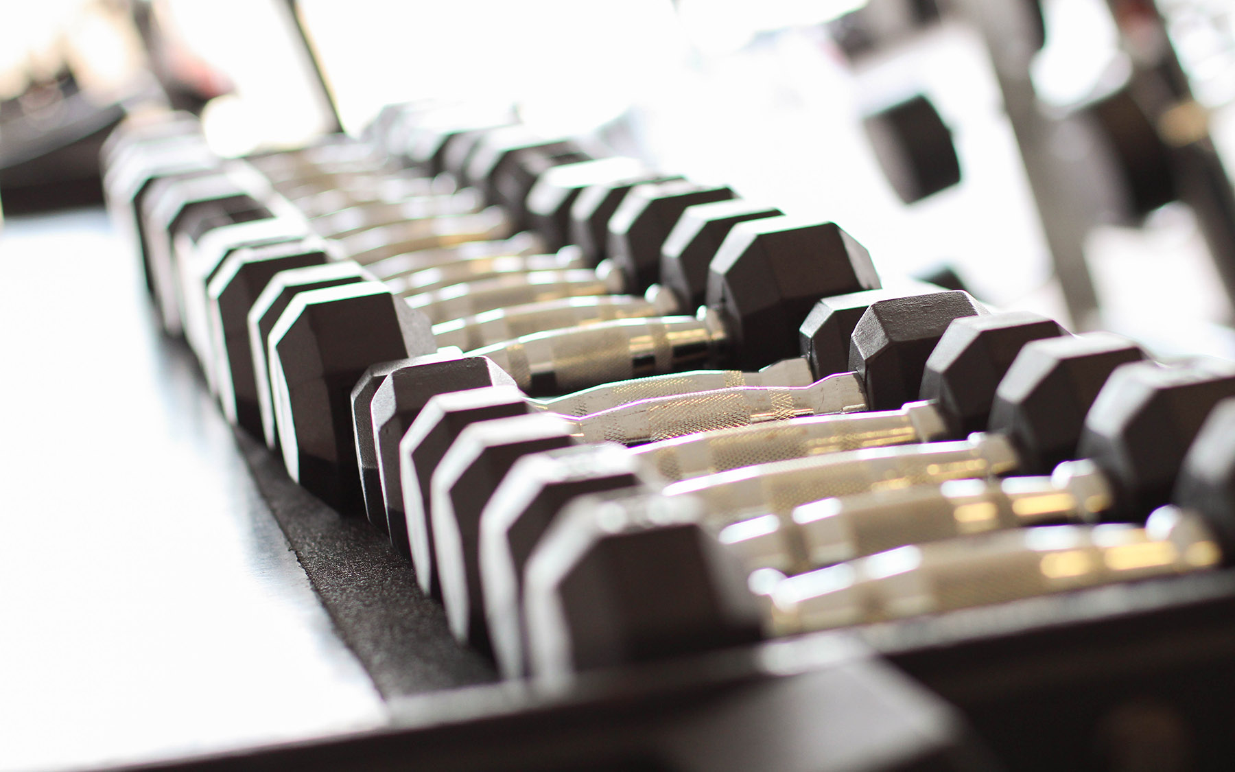 Hand weights in a gym