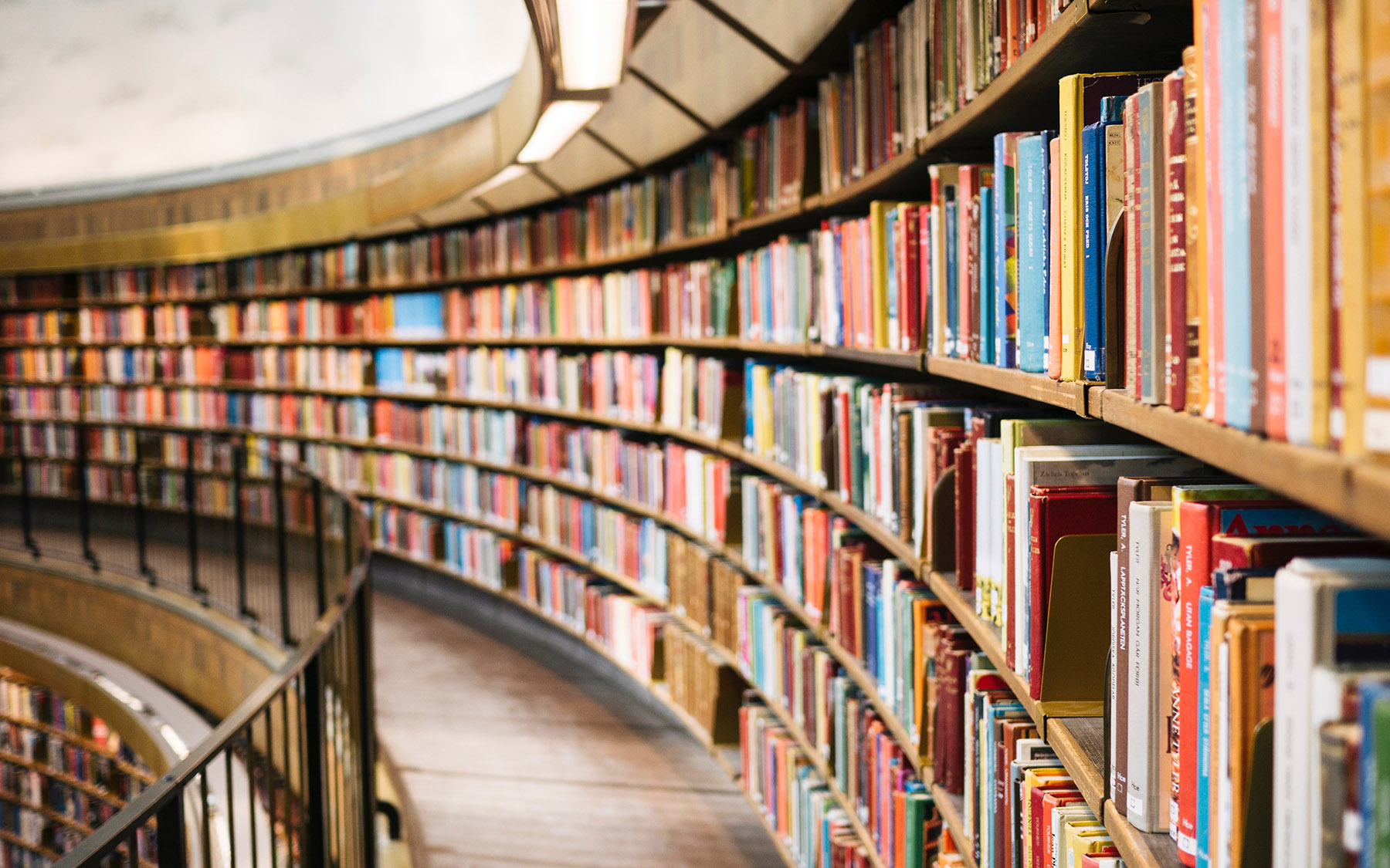 Bookshelves in a library