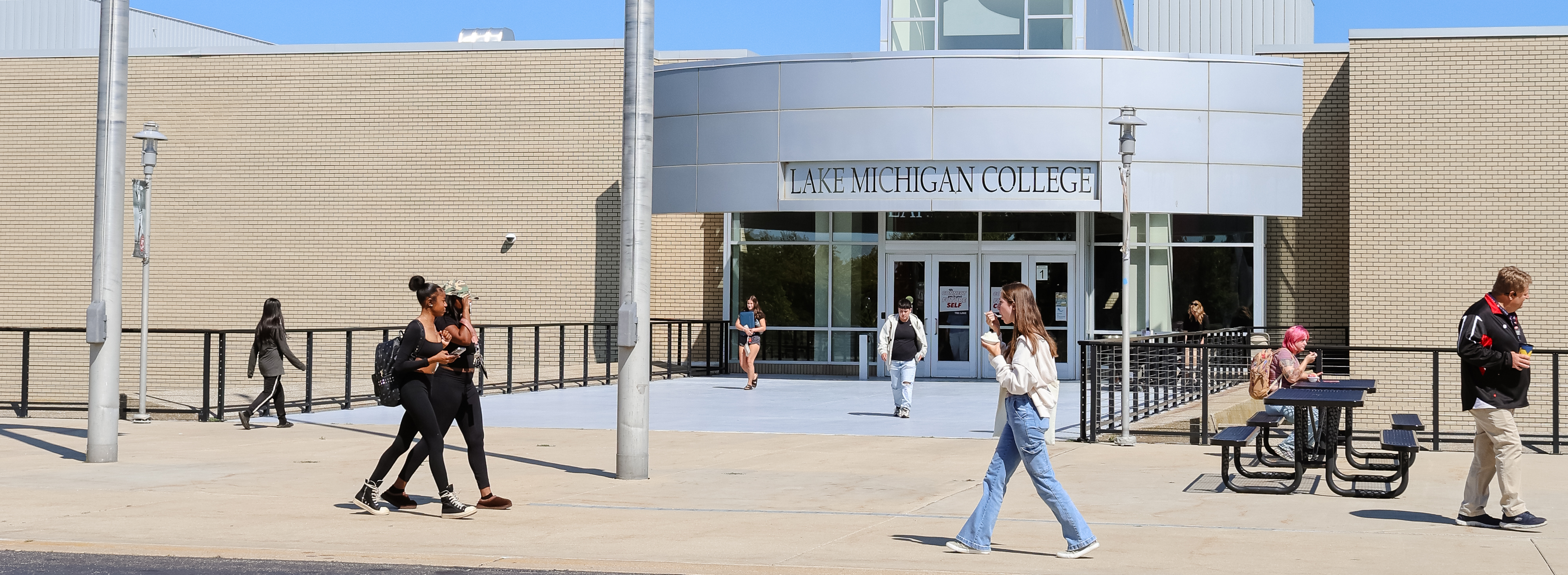 LMC main building with students in front