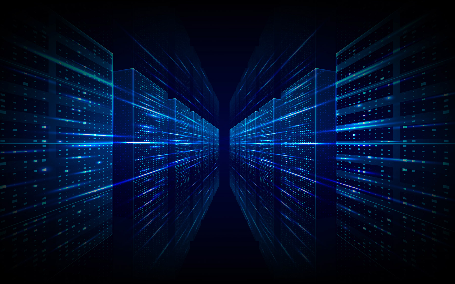 Abstract data server center room with AI cloud internet network