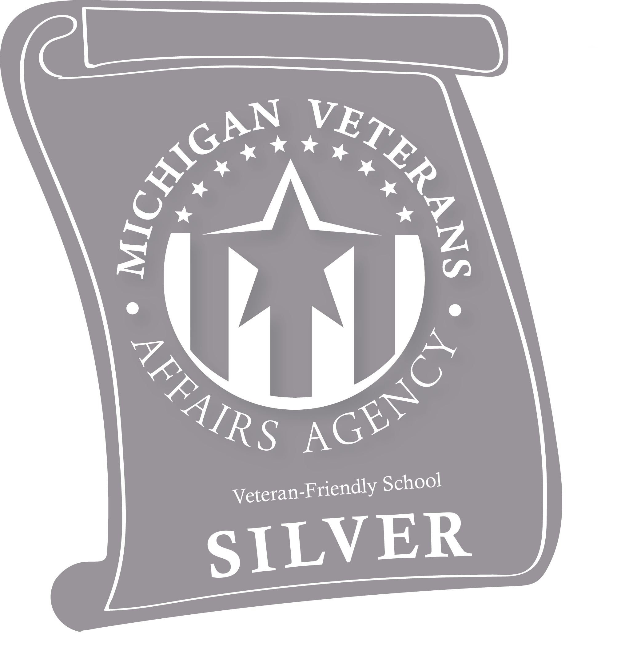 MVAA Veteran-Friendly School silver scroll icon