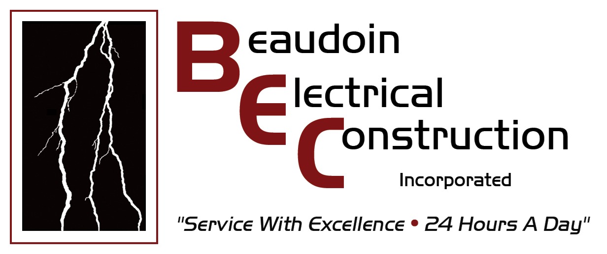 Image text: Beaudoin Electrical Construction Incorporated; "Service with Excellence 24 Hours A Day"