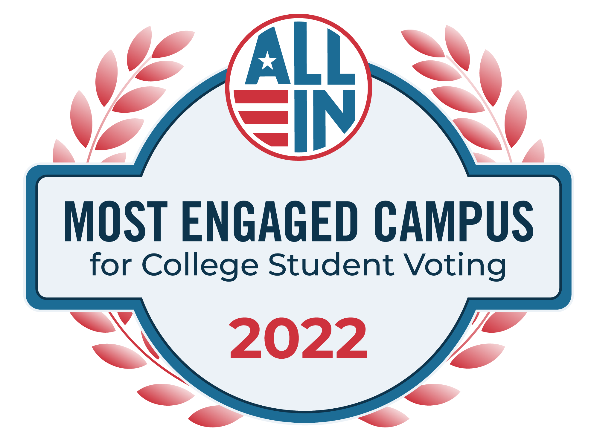 Logo and link for Most Engaged Campus award from the All In Campus Democracy Challenge,