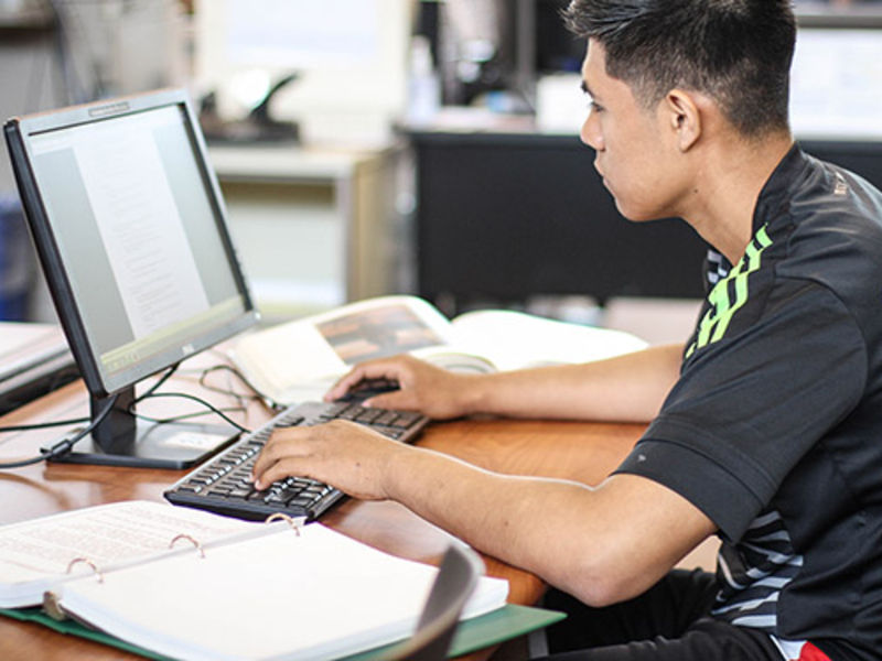 Student studying in the library