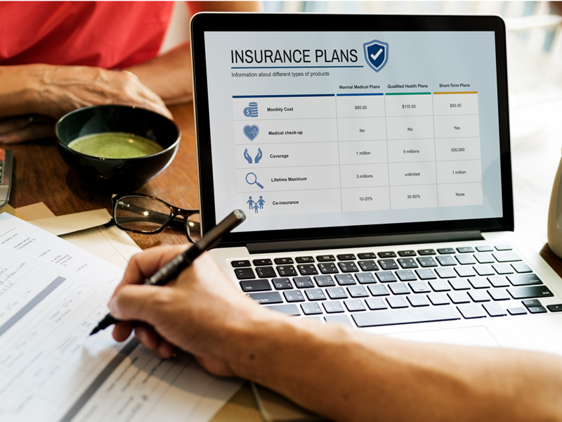 Computer screen with insurance information