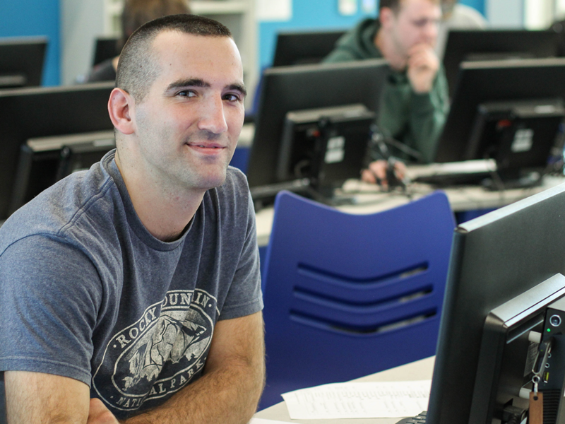 Students learning real software skills in a computer lab