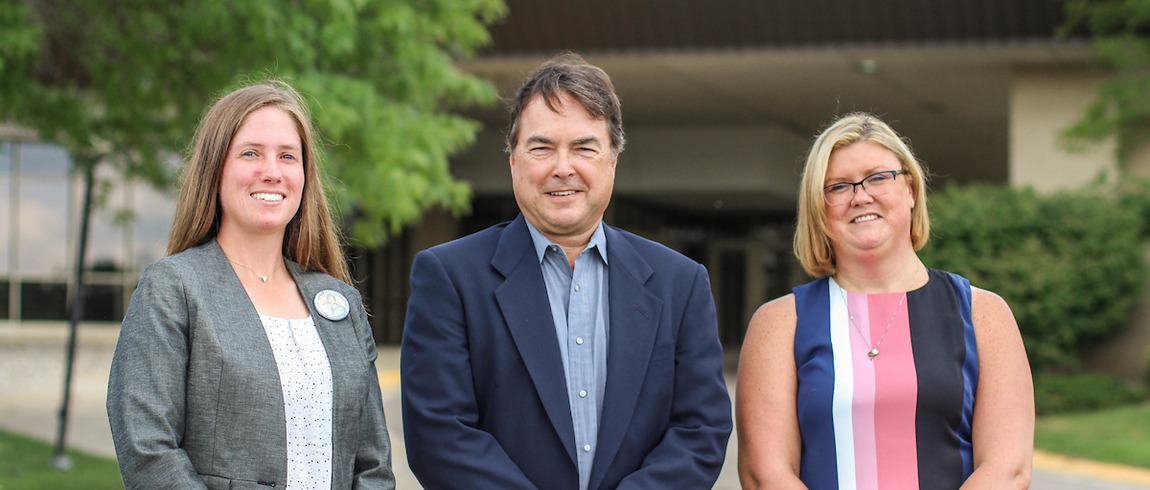 Grace Kelmer, Director, The Mendel Center; Mike Nadolski, Executive Director, The Mendel Center; and Stephanie Steele, Event Services Manager. Mendel Center Staff