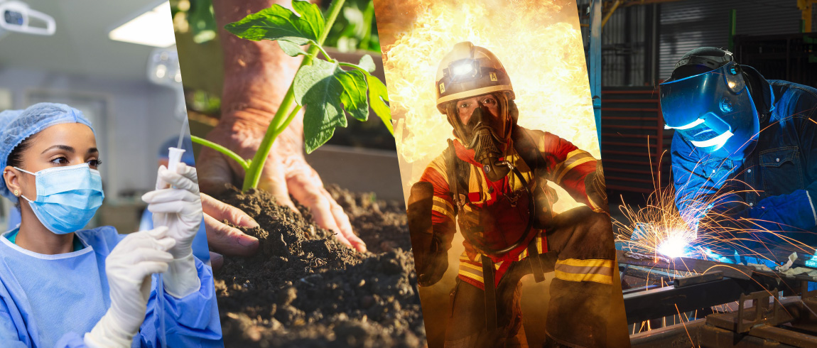 Collage of various workers in the field