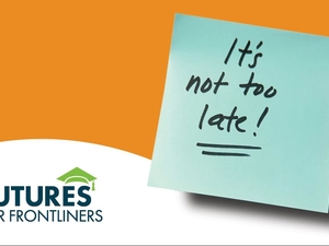futures for frontliners with a post it note that says it's not too late