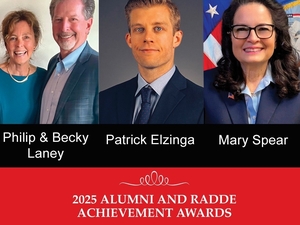 Rick Blake, Philip & Becky Laney, Patrick Elzinga, Mary Spear, and Dr. John Marcelletti are pictured as the 2025 Alumni and Radde Achievement Awards.