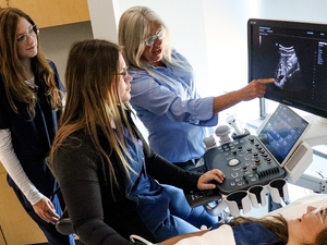 Lake Michigan College Diagnostic Medical Sonography Program Chair and Faculty Beth Zak explains imaging results to students in the new sonography lab on the College’s Benton Harbor Campus.