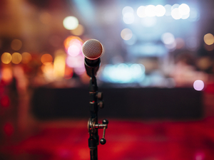 microphone, table, lights