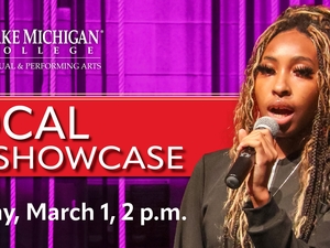 Image text reads: Lake Michigan College Visual and Performing Arts Vocal Showcase, Sunday, March 1, 2 p.m.