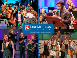 Students performing on stage at four different events