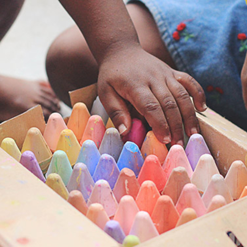 Children playing with chalk