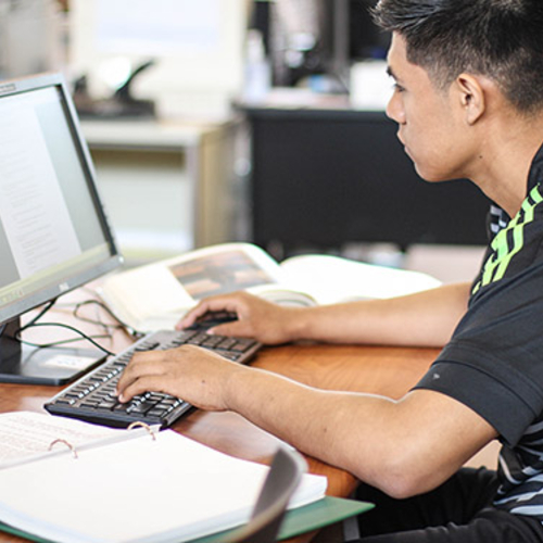 Student studying in the library