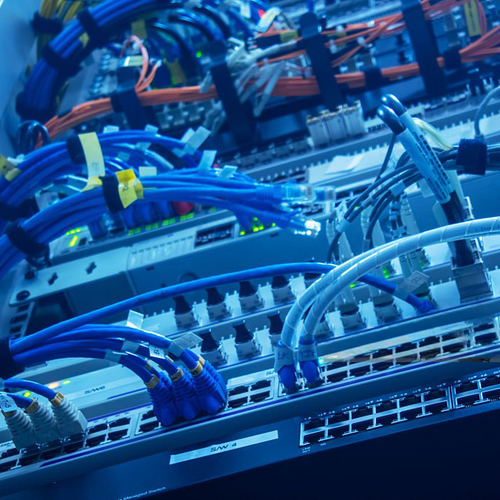Close-up of a network server rack